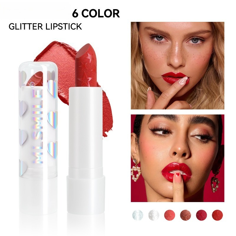 Beauty Makeup Store - ลิปสติกกลิตเตอร์สตาร์รี่ ลิปสติกเนื้อแมทติดทนนาน ลิปสติกให้ความชุ่มชื้นพร้อมเอฟเฟกต์ประกายระยิบระยับสำหรับการแต่งหน้าดูแลริมฝีปากของผู้หญิง
