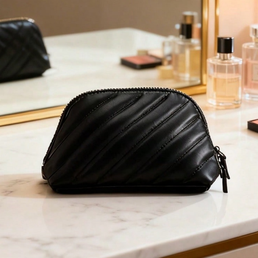 Ysl Beauty Makeup - กระเป๋าเครื่องสำอาง YSL รุ่นลิมิเต็ดอิดิชั่น สีดำ แบบซิปคู่ ขนาดมินิ
