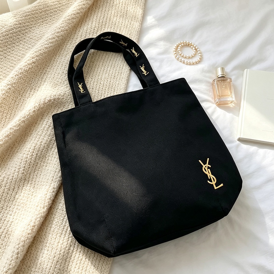 Ysl Beauty Makeup - กระเป๋า YSL (Yves Saint Laurent) กระเป๋าสะพายไหล่ผ้าแคนวาสสีดำสุดหรูแบบมินิมอล