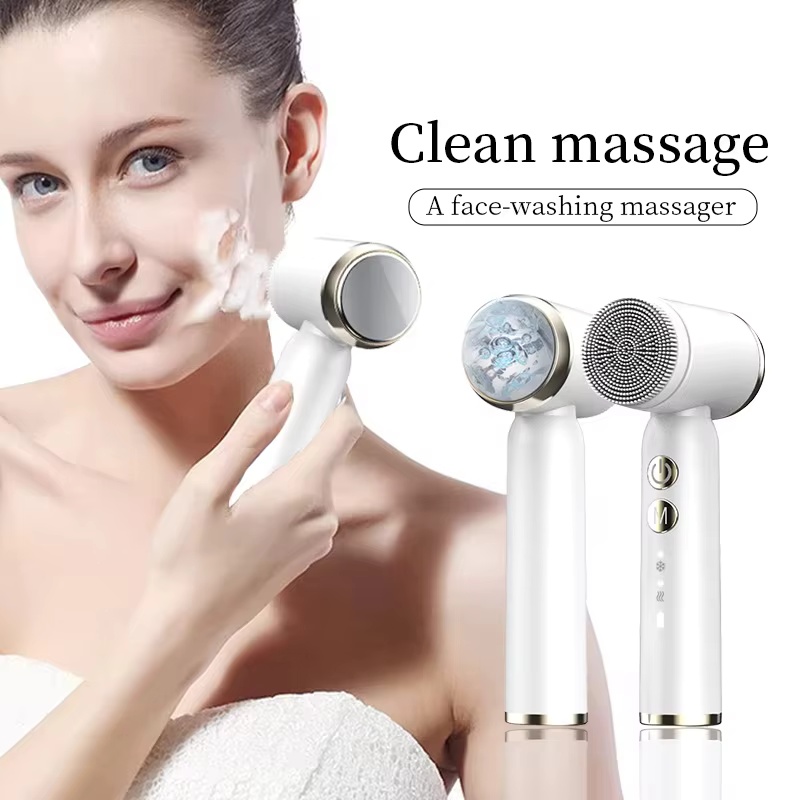 Electric Face Cleanser Brush - เครื่องล้างหน้าซิลิโคนไฟฟ้า, เครื่องทำความสะอาดบ้านอัลตราโซนิก, ทำความสะอาดรูขุมขนบนใบหน้า, แปรงทำความสะอาดมัลติฟังก์ชั่นแบบเย็นและร้อน