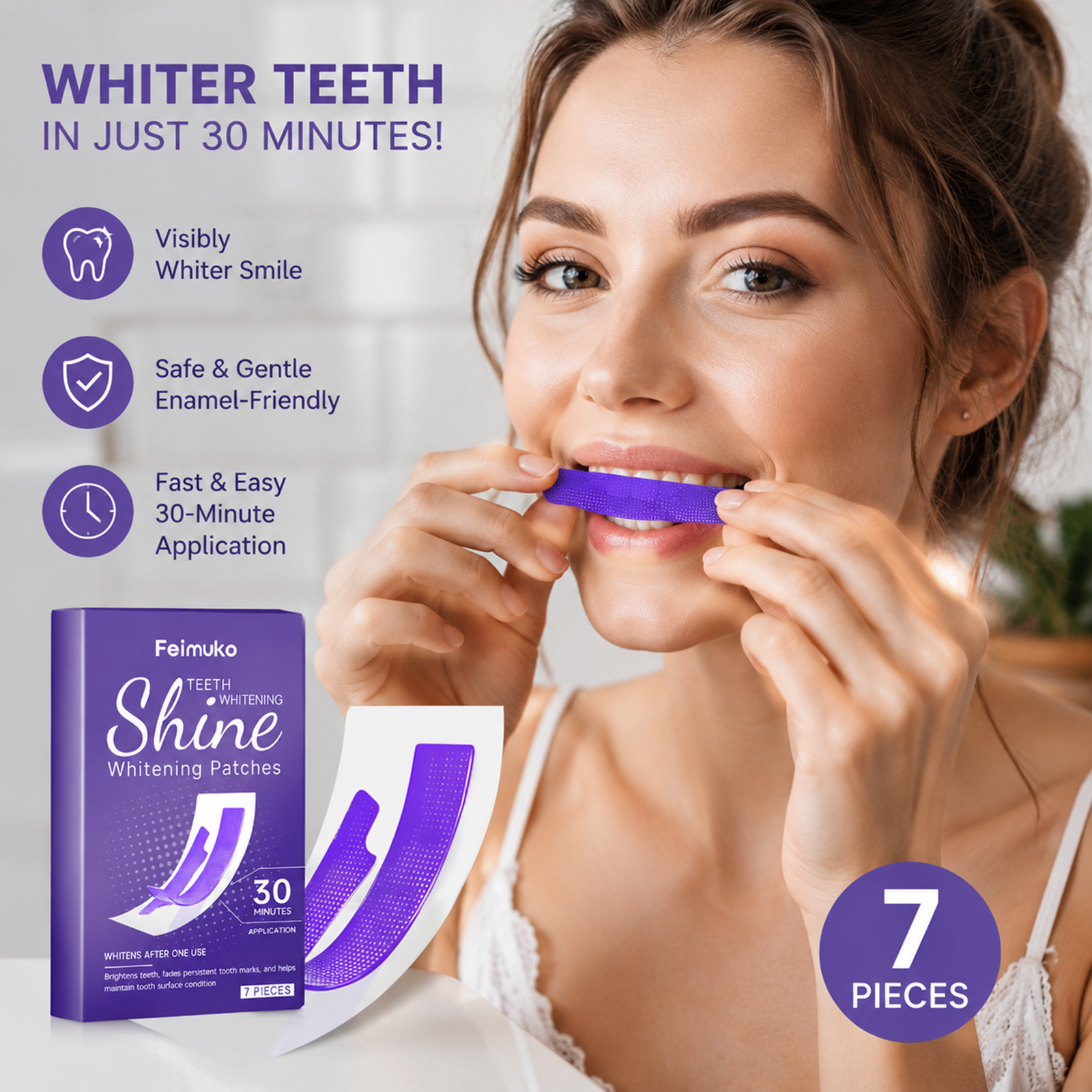 Teeth Whitening Strips - แผ่นฟอกสีฟัน 30 นาที ขจัดคราบฝังแน่น ทำความสะอาดอย่างมีประสิทธิภาพ ปลอดภัยต่อเคลือบฟัน