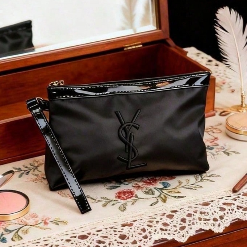 Ysl Beauty Makeup - กระเป๋าเครื่องสำอาง YSL Classic สำหรับผู้หญิง กระเป๋าเดินทางสีดำสุดหรู พกพาสะดวก