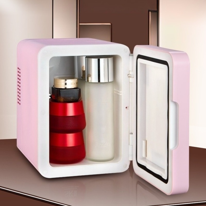 Beauty Makeup Fridge - ตู้เย็นพกพาขนาดเล็กสำหรับเครื่องสำอาง ตู้เย็นเครื่องสำอางสุดหรูพร้อมกระจกเงา ตู้เย็นบำรุงผิวแบบเงียบ ความจุ 4 ลิตร