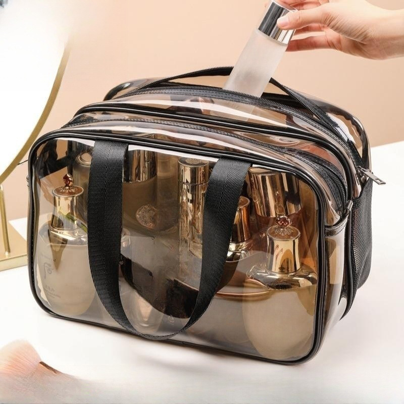 Beauty Makeup Tool Collection - กระเป๋าจัดระเบียบเครื่องสำอางแบบสองชั้นขนาดใหญ่ 1 ชิ้น กระเป๋าใส่อุปกรณ์อาบน้ำแบบพกพาสำหรับเดินทาง ผู้หญิง ใส
