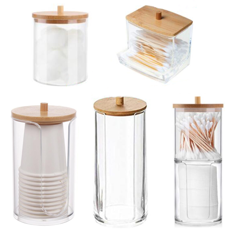 Beauty Makeup Tool Collection - กล่องเก็บของอะคริลิคห้องน้ํา Jar แต่งหน้าผ้าฝ้ายรอบผู้ถือผ้าฝ้าย Swab กล่อง Qtip