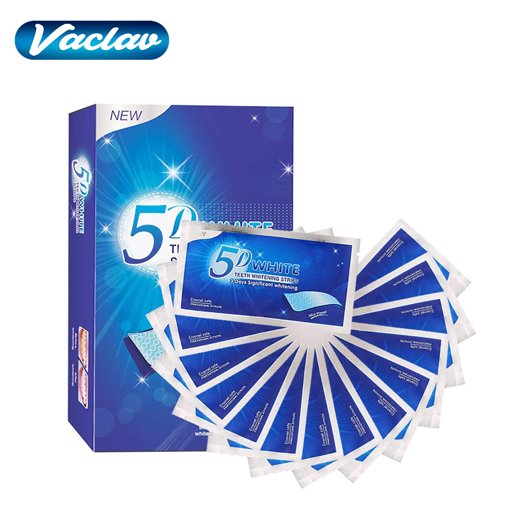 Teeth Whitening Strips - แผ่นฟอกสีฟันขาว 5D ไวท์เทนนิ่ง สตริปเจลฟอกสีฟัน ช่วยขจัดคราบกาแฟจากการสูบบุหรี่ ชุดฟอกสีฟันสำหรับใช้ในบ้านที่มีประสิทธิภาพ