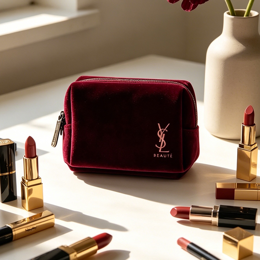 กระเป๋า YSL’s Bag Wine Red Vel - Ysl Beauty Makeup บทวิจารณ์และราคา