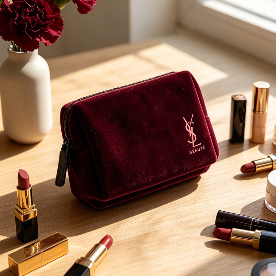 กระเป๋า YSL’s Bag Wine Red Vel - Ysl Beauty Makeup บทวิจารณ์และราคา