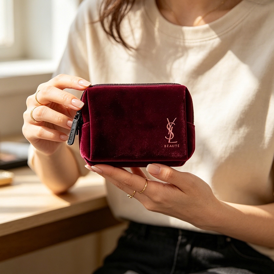 กระเป๋า YSL’s Bag Wine Red Vel - Ysl Beauty Makeup บทวิจารณ์และราคา